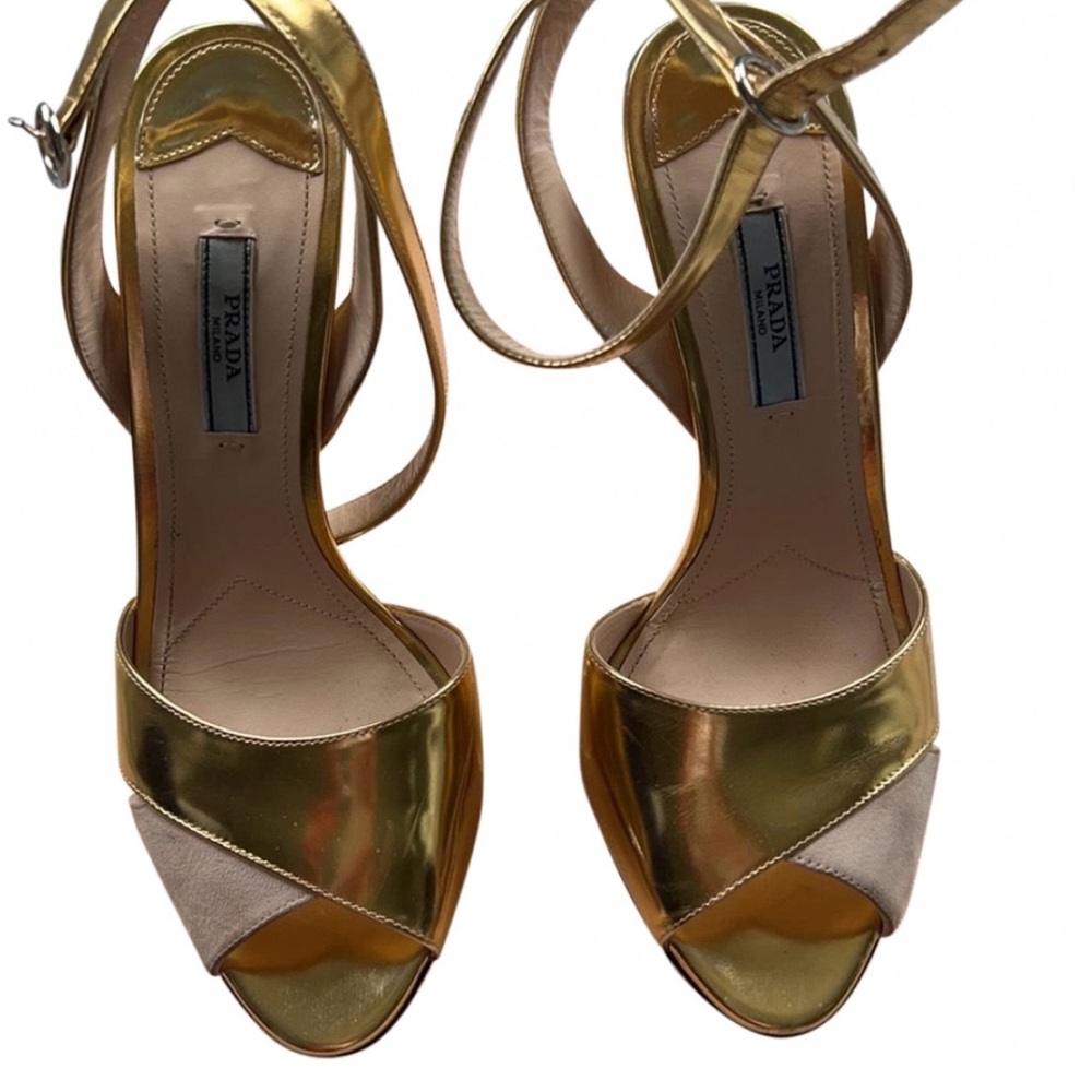 Prada Gold and Tan Stiletto Heels
